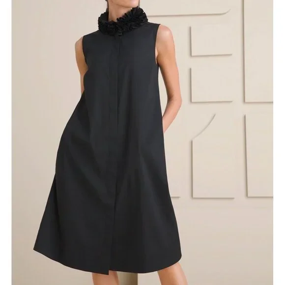 Chico's | Dresses | Chicos Black Label Womens Ruffle Neck Shirt Dress  Sleeveless Size Small | Poshmark